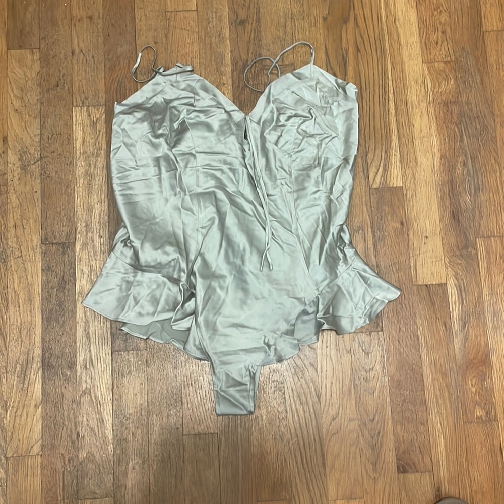SKIMS Sage Green Silk Satin Bodysuit